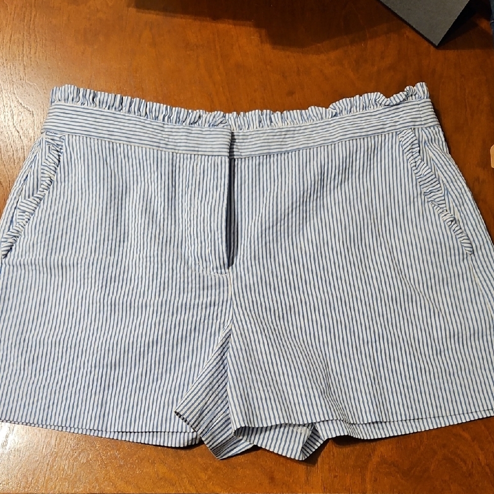 J. Crew High Waist Blue and White Striped Shorts